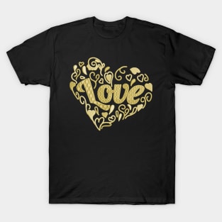 Love in Love heart Canary Yellow Embroidered Look T-Shirt